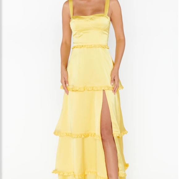 NWT.  Show Me Your MuMu Yellow Ruched Slit Sundress #112 - Picture 4 of 6